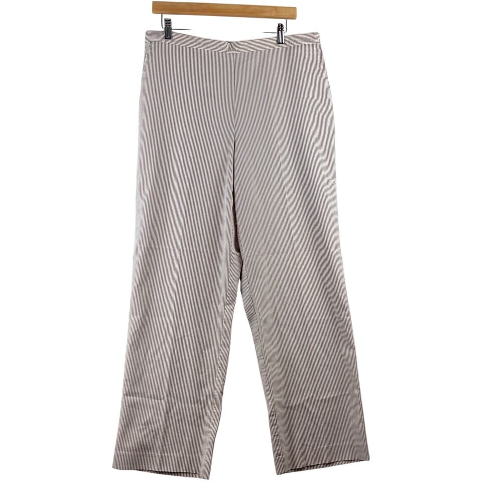 Alfred Dunner Pull On Pant Women's 16 Cotton Blnd Beige Cream Stripe Full Length